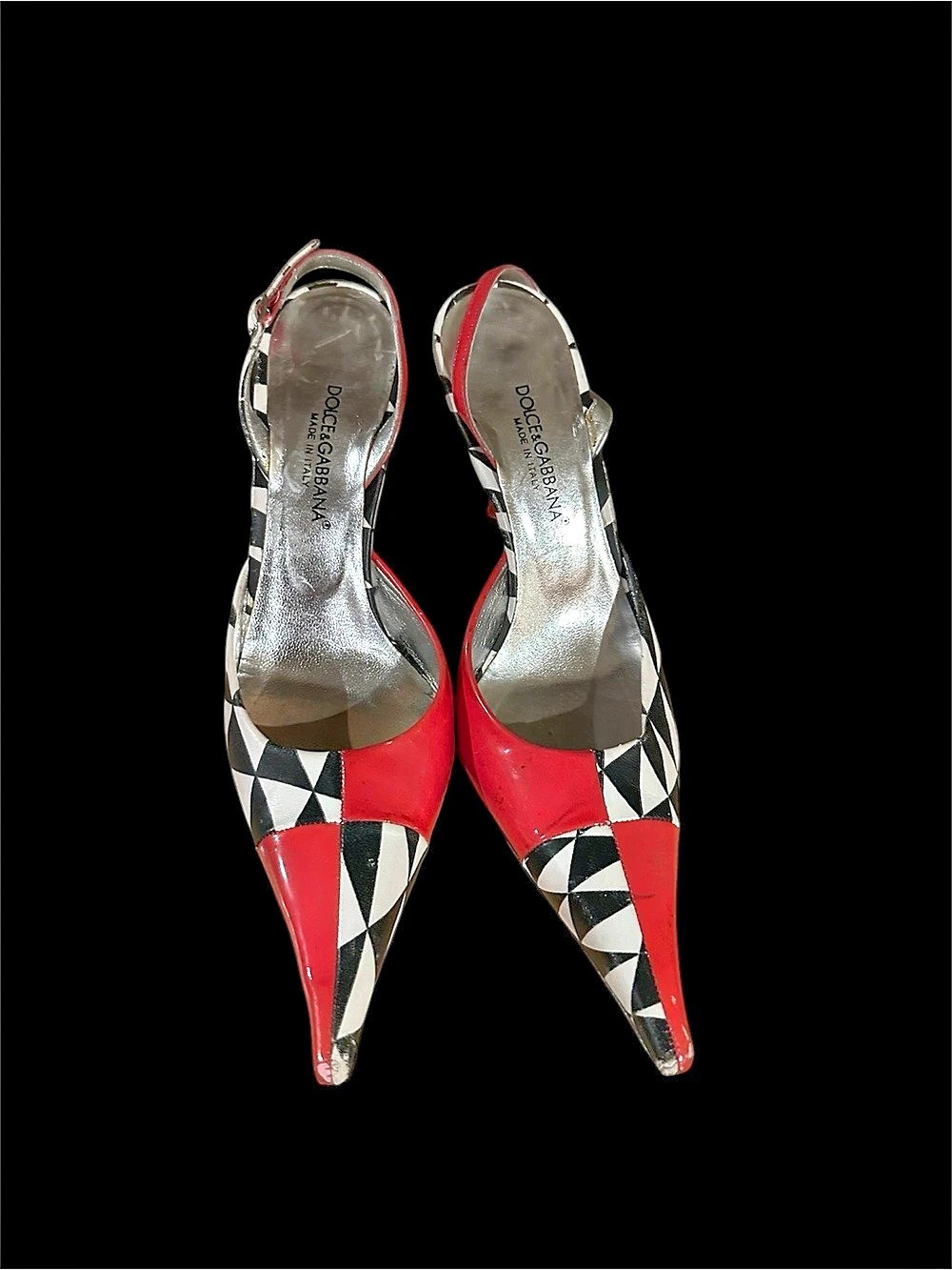 Dolce & Gabbana Geometric Slingback Heels Red/pink & Black EU 36